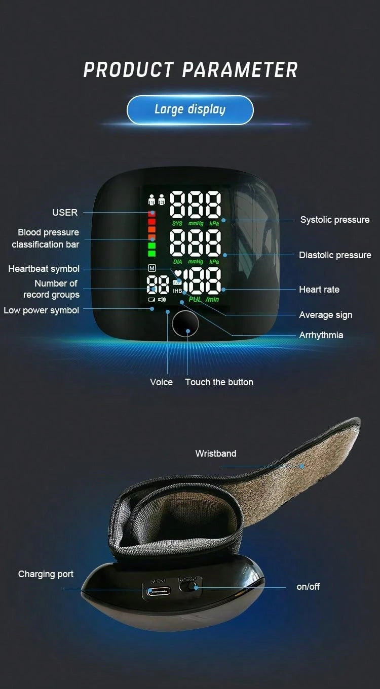 🔥Sale 50% Off🔥 Rechargeable LED Wrist Blood Pressure Monitor - Voice Broadcast